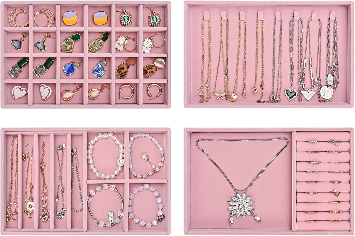 Stackable Jewelry Organizer Trays for Drawers, Storage for Earring Necklace Rings Bracelet with