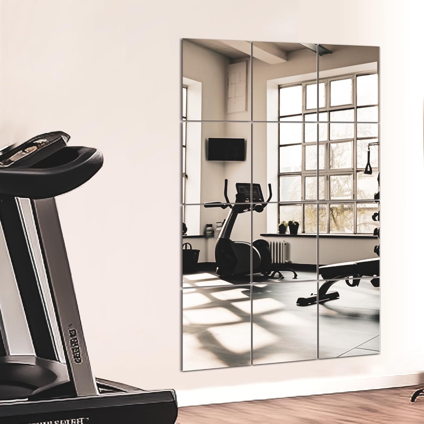 Home Gym Mirror Tiles for Wall, 14"x12"x12count Full Length Home Gym Workout Mirror