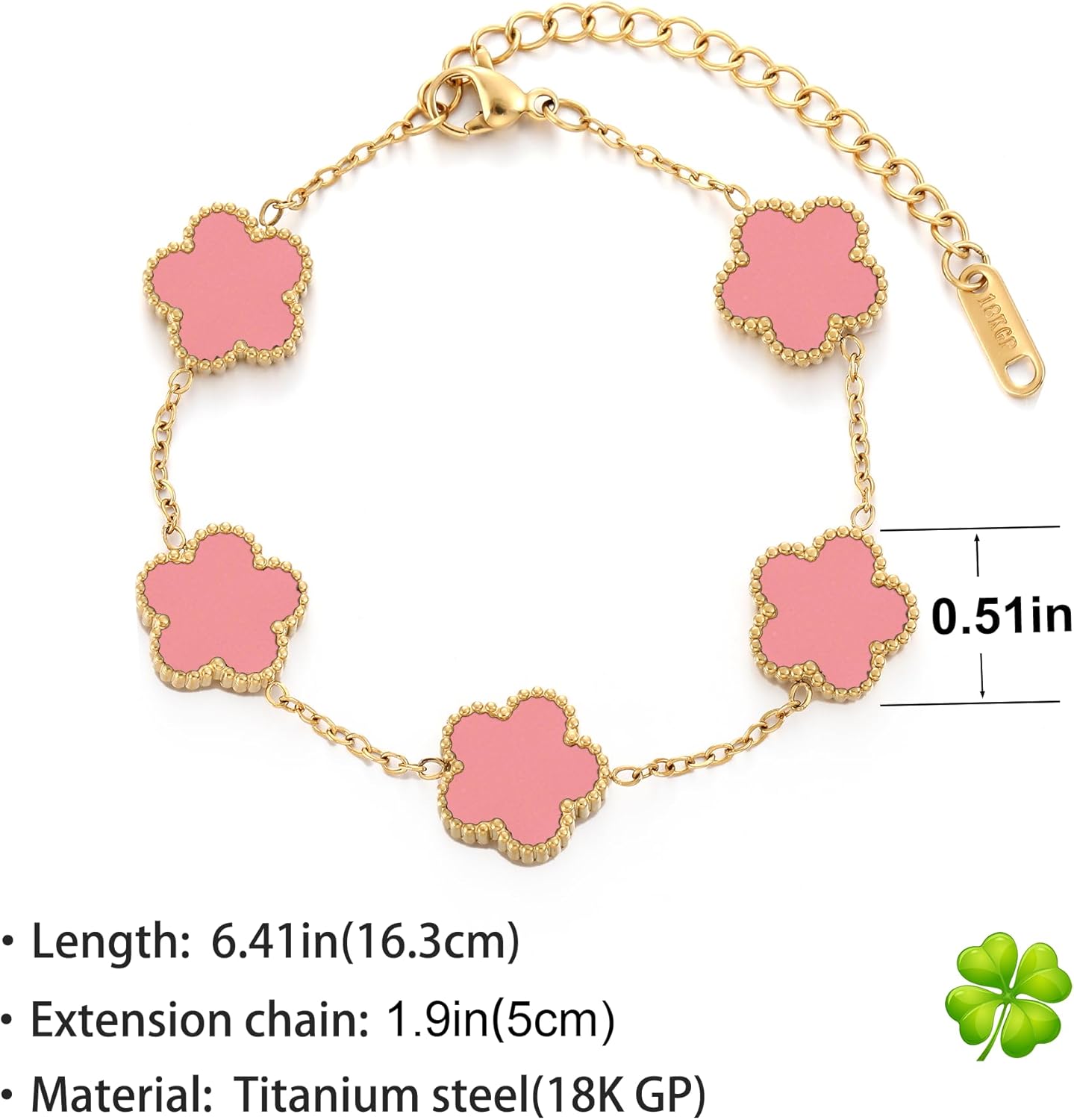 Four Leaf Clover Bracelet for Women 18K Gold Plated Stainless Steel Lucky 4 Leaf Gold Link Bracelet Jewelry Gift for Women