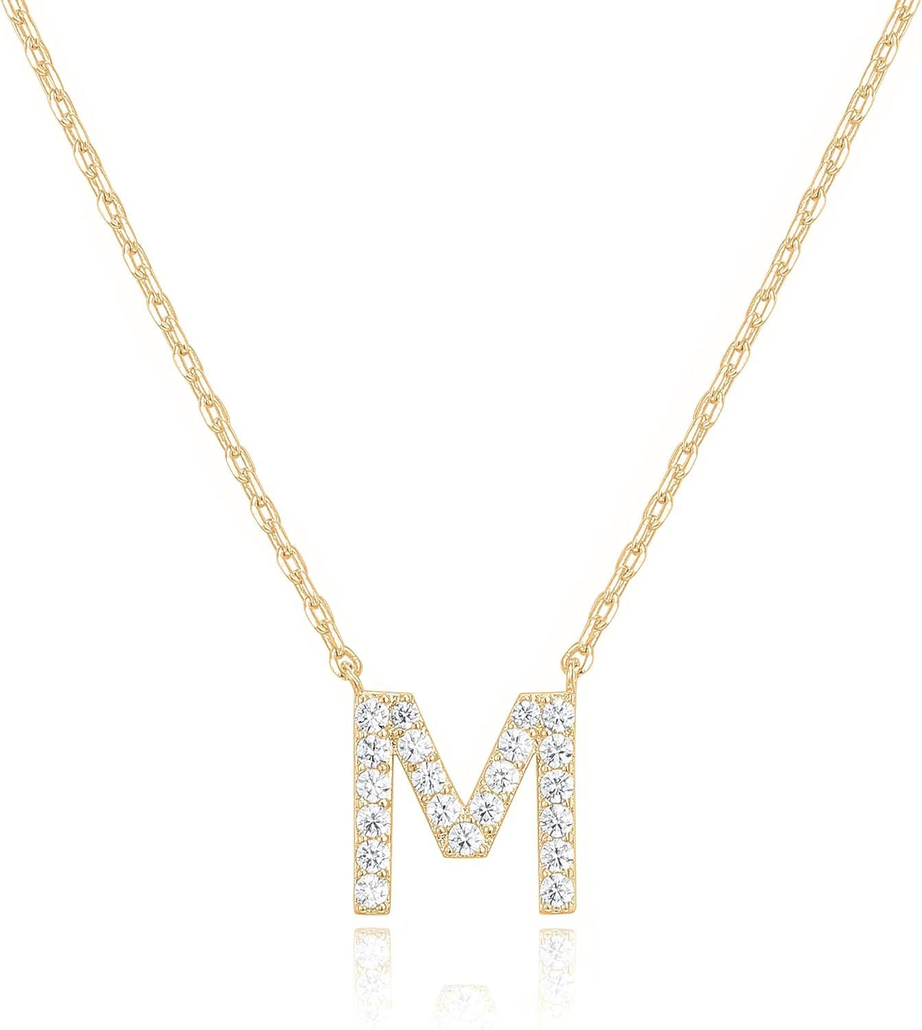 Delicate 14K White Gold Initial Necklace with CZ Accent