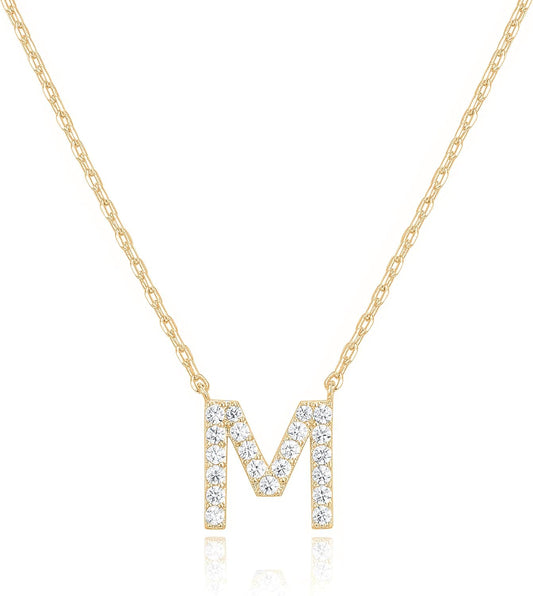 Delicate 14K White Gold Initial Necklace with CZ Accent