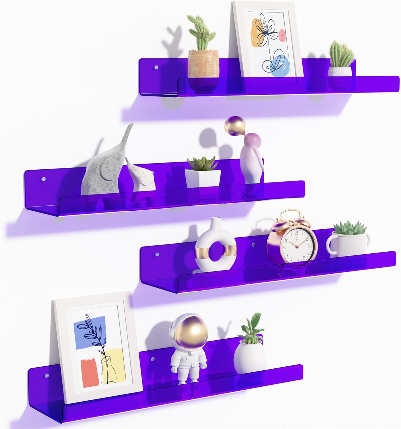 Acrylic Shelves for Bathroom Storage, 15" Floating Shelves Wall Organizer, 4 Pack