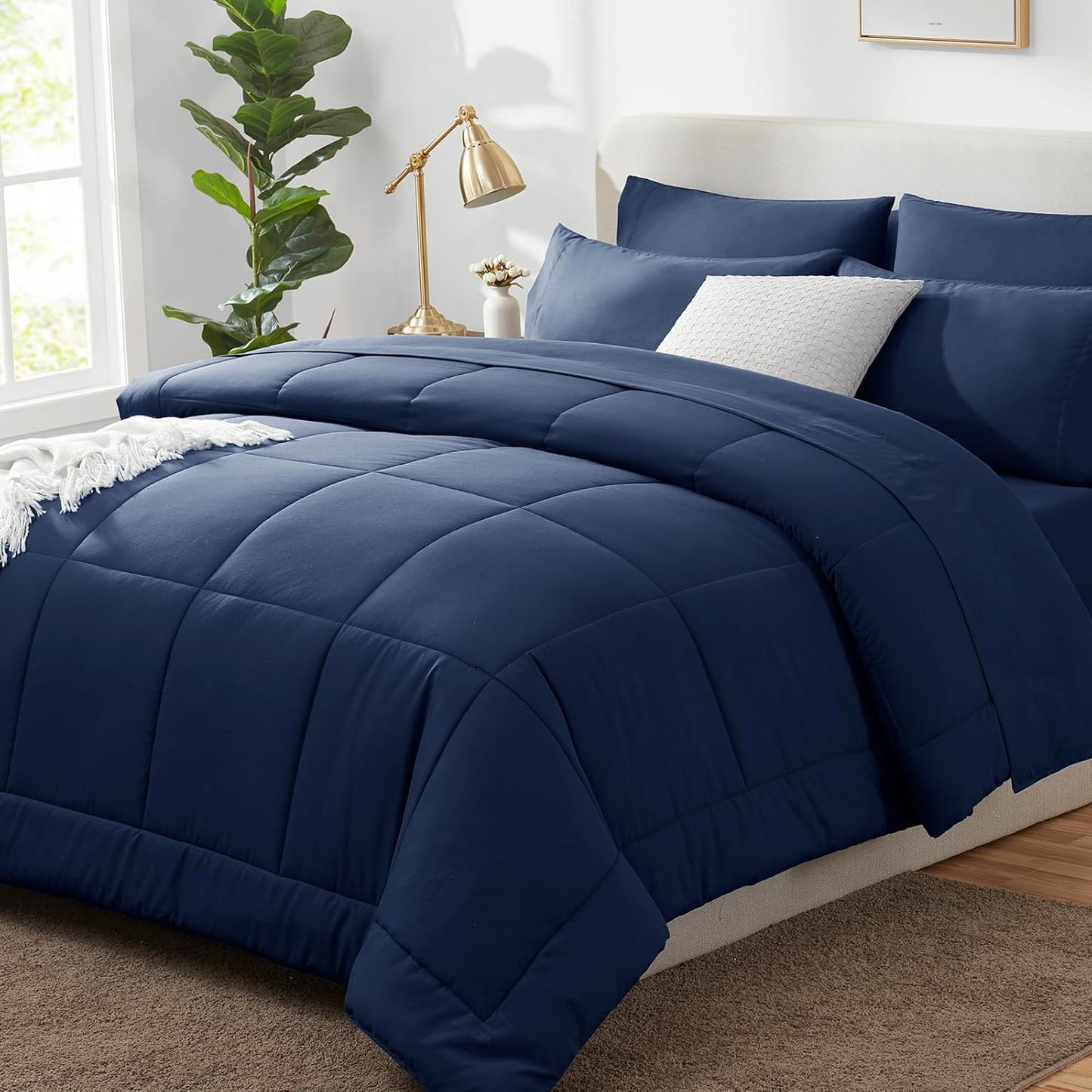 Queen Comforter Set Black, 7 count Bed in a Bag, All Season Bedding Sets