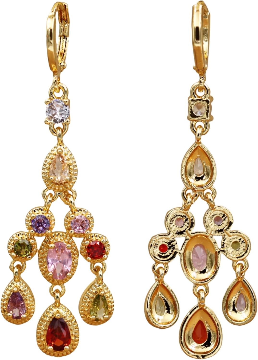 Vuskdtei18K Gold Plated Flower Dangle Earrings for Women, Hypoallergenic Cubic Zirconia Earrings, Elegant Chandelier Drop Earrings