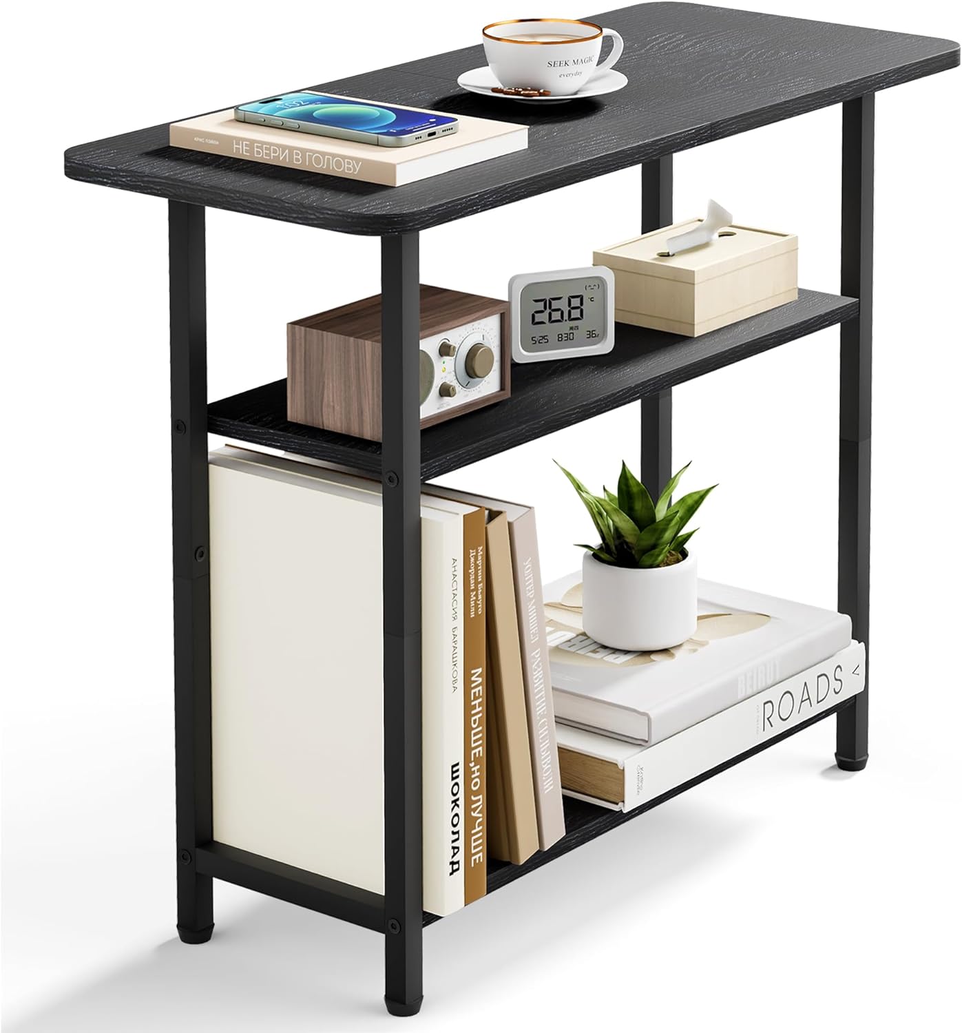 Side Table for Living Room, 3-Tier End Table for Small Space with Wide Storage Tabletop
