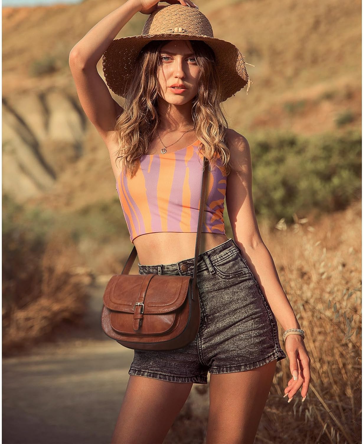 Crossbody Bags for Women,Small Saddle Purse and Boho Cross Body Handbags,Vegan Leather