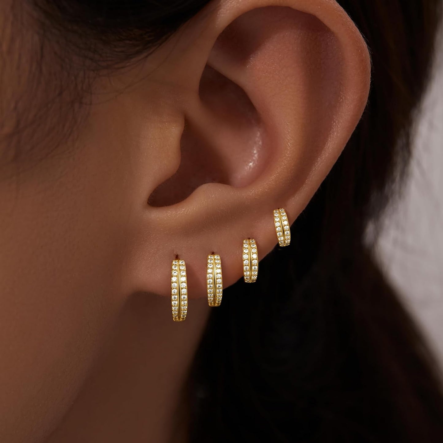 Small Gold Huggie Hoop Earrings Set for Women Men Hypoallergenic 14K Plated Stack Cartilage Earrings, Multiple Piercing