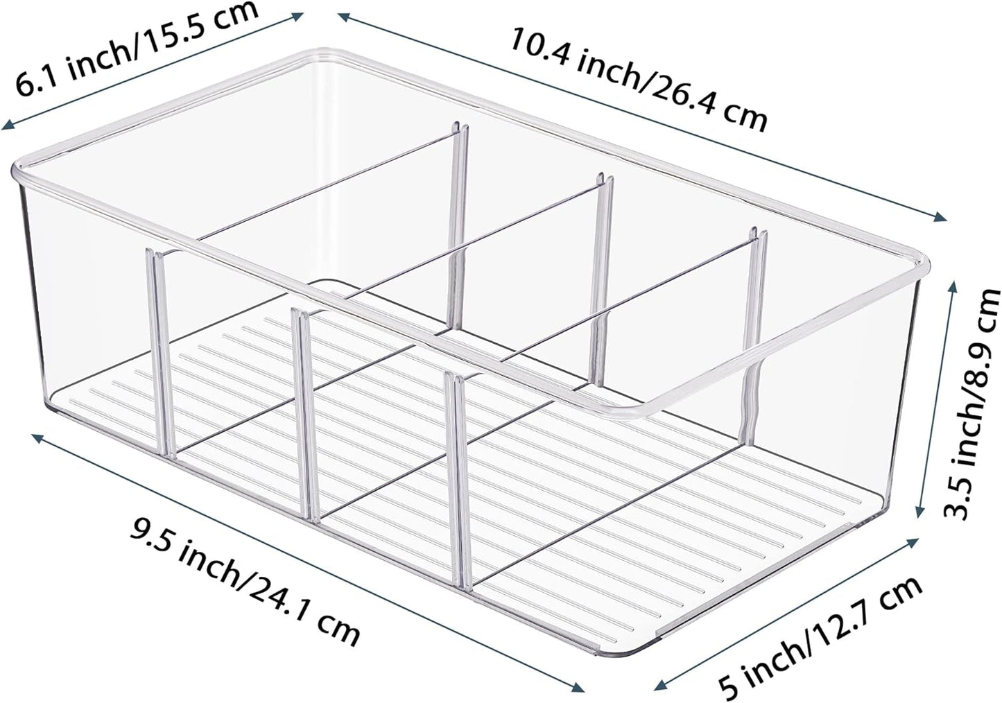 4 Pack Food Storage Organizer Bins, 4 Compartment Holder Packets, Clear Plastic Bins for Pantry