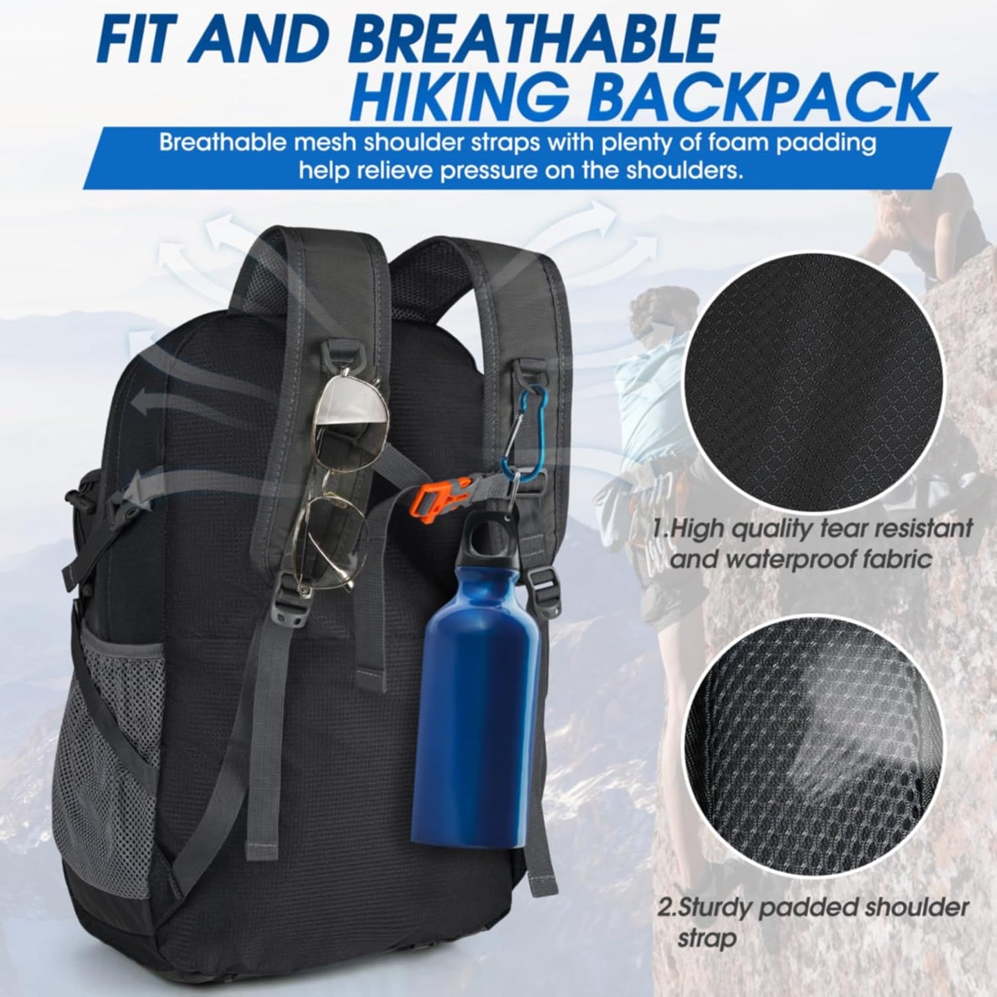 40L Packable Lightweight Camping Backpack Men Women Waterproof Hiking Daypack Outdoor Travel Daypack