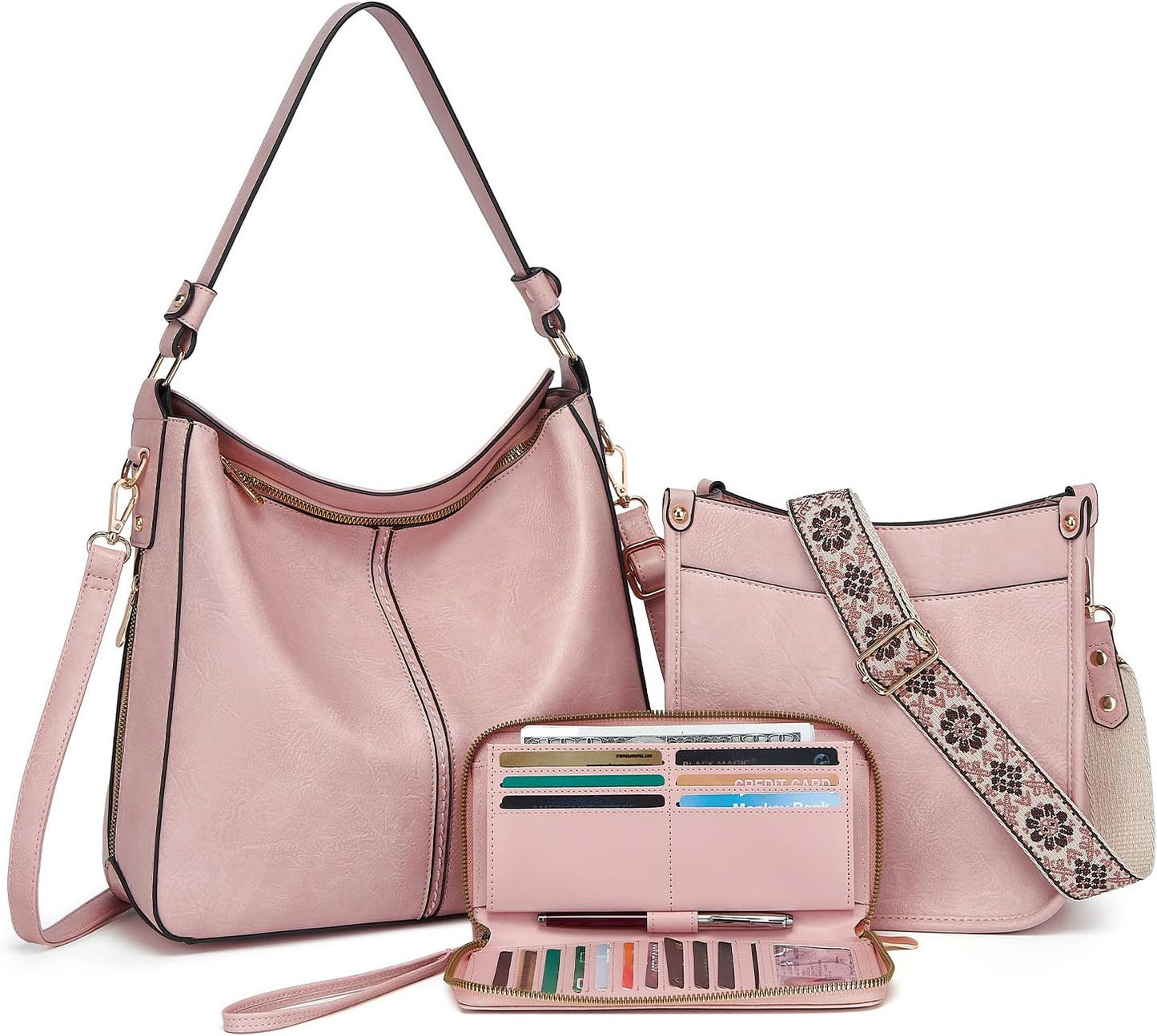 3PCS Crossbody Bags Set Large Leather Purse Shoulder Handbags with Wallet Adjustable Straps