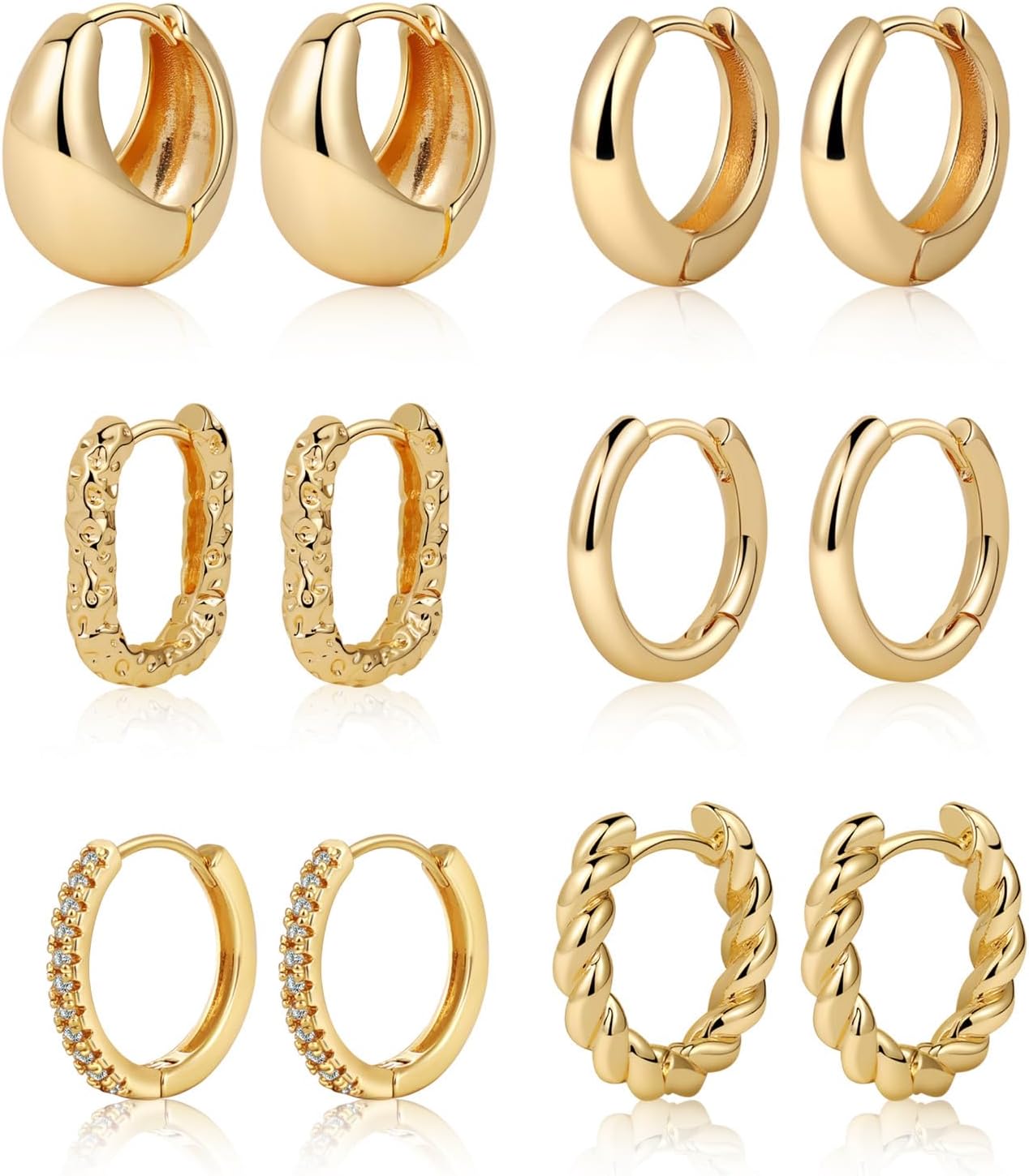 Gold Hoop Earrings Set for Women Trendy, 14K Gold Plated Lightweight Small Gold/Silver Hoop Earrings for Women Chunky Open