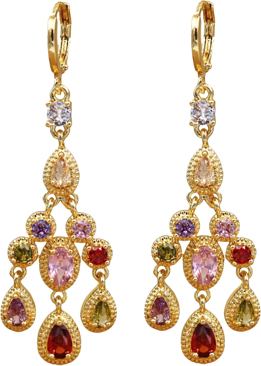 Vuskdtei18K Gold Plated Flower Dangle Earrings for Women, Hypoallergenic Cubic Zirconia Earrings, Elegant Chandelier Drop Earrings