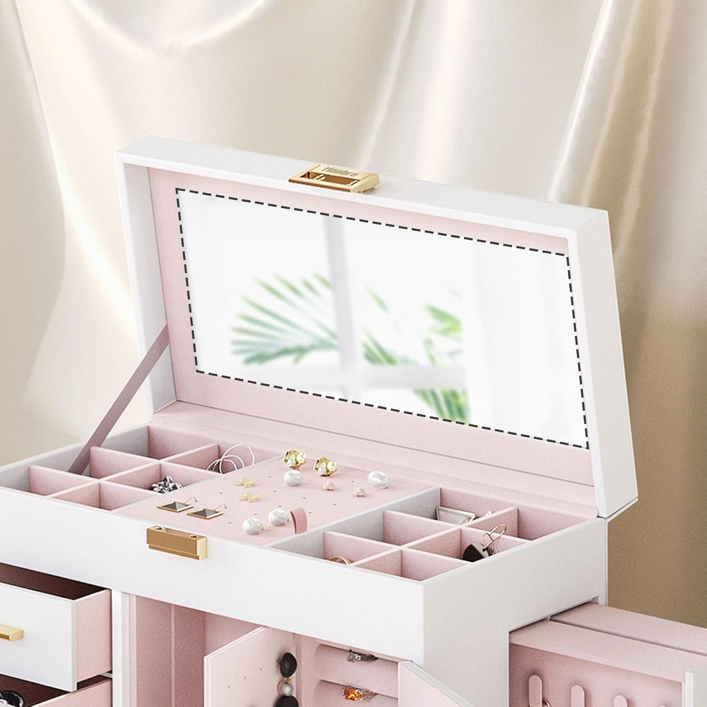 Jewelry Box with Mirror, Organizer Box with Capacious Storage Space, Jewelry Holder Organizer
