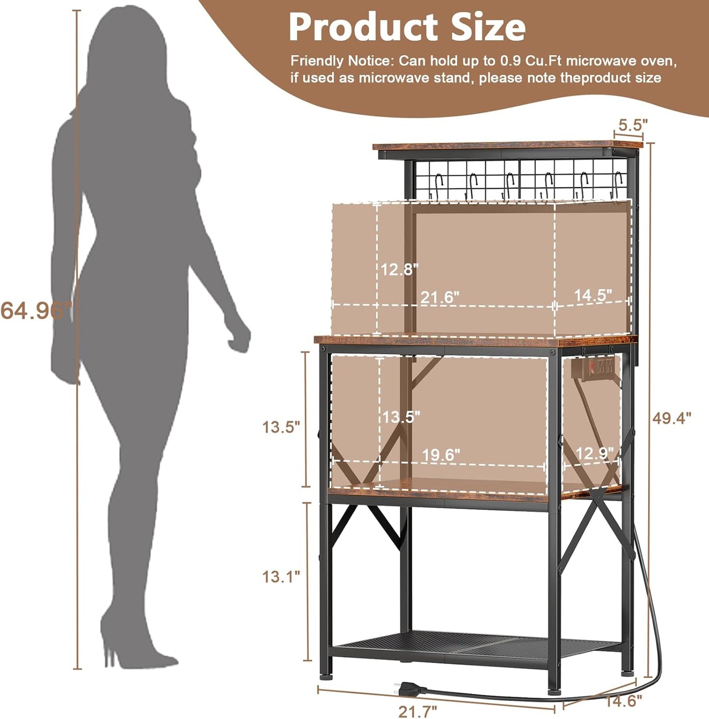 Coffee Bar Station with a 22inch Inch Desktop and 8 S Hooks,Kitchen Microwave Rack for Spices,Pots