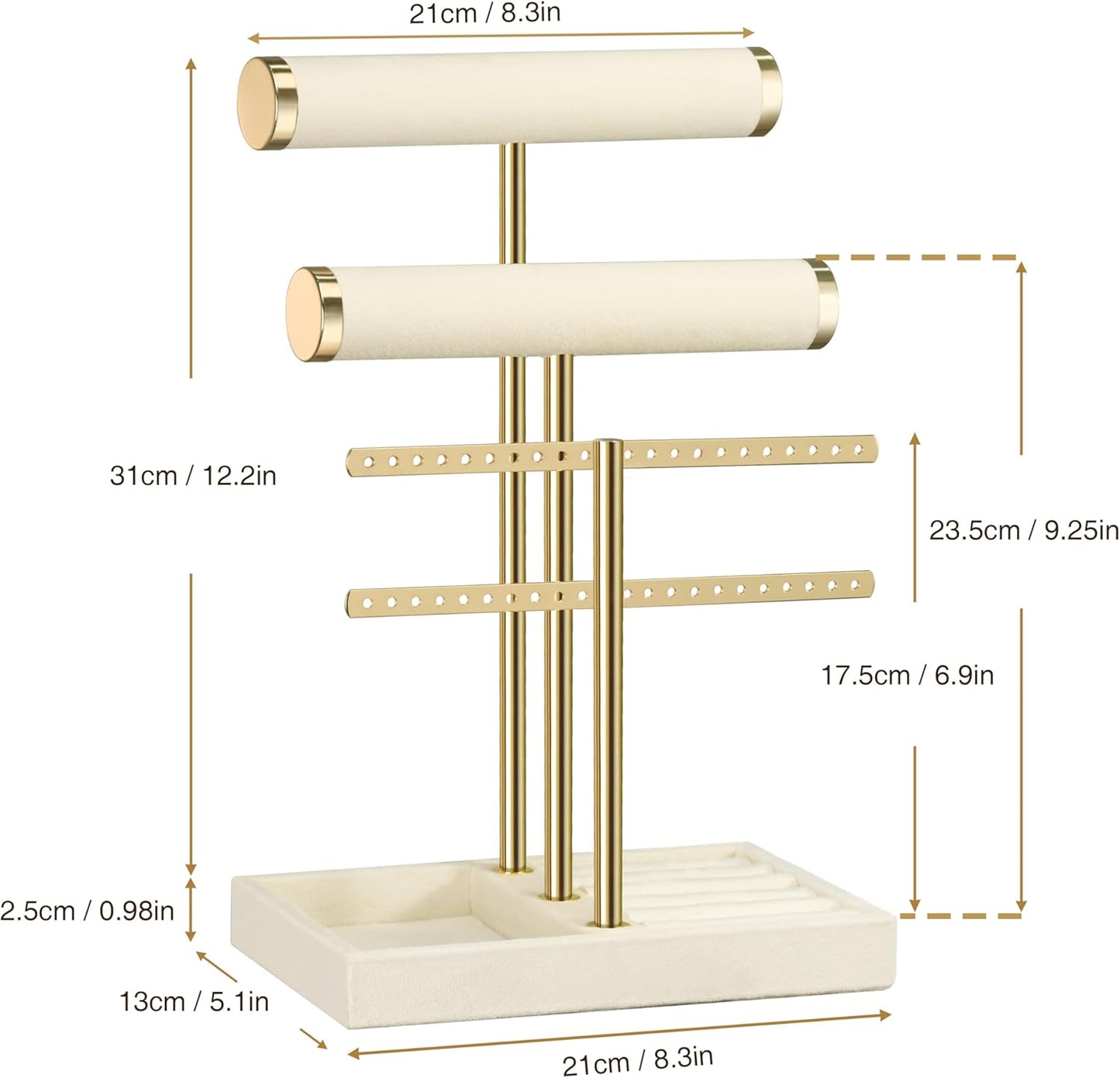 3 Tier Bracelet Holder Display - Detachable T Bar Bracelet Holder, Jewelry Holder Organizer