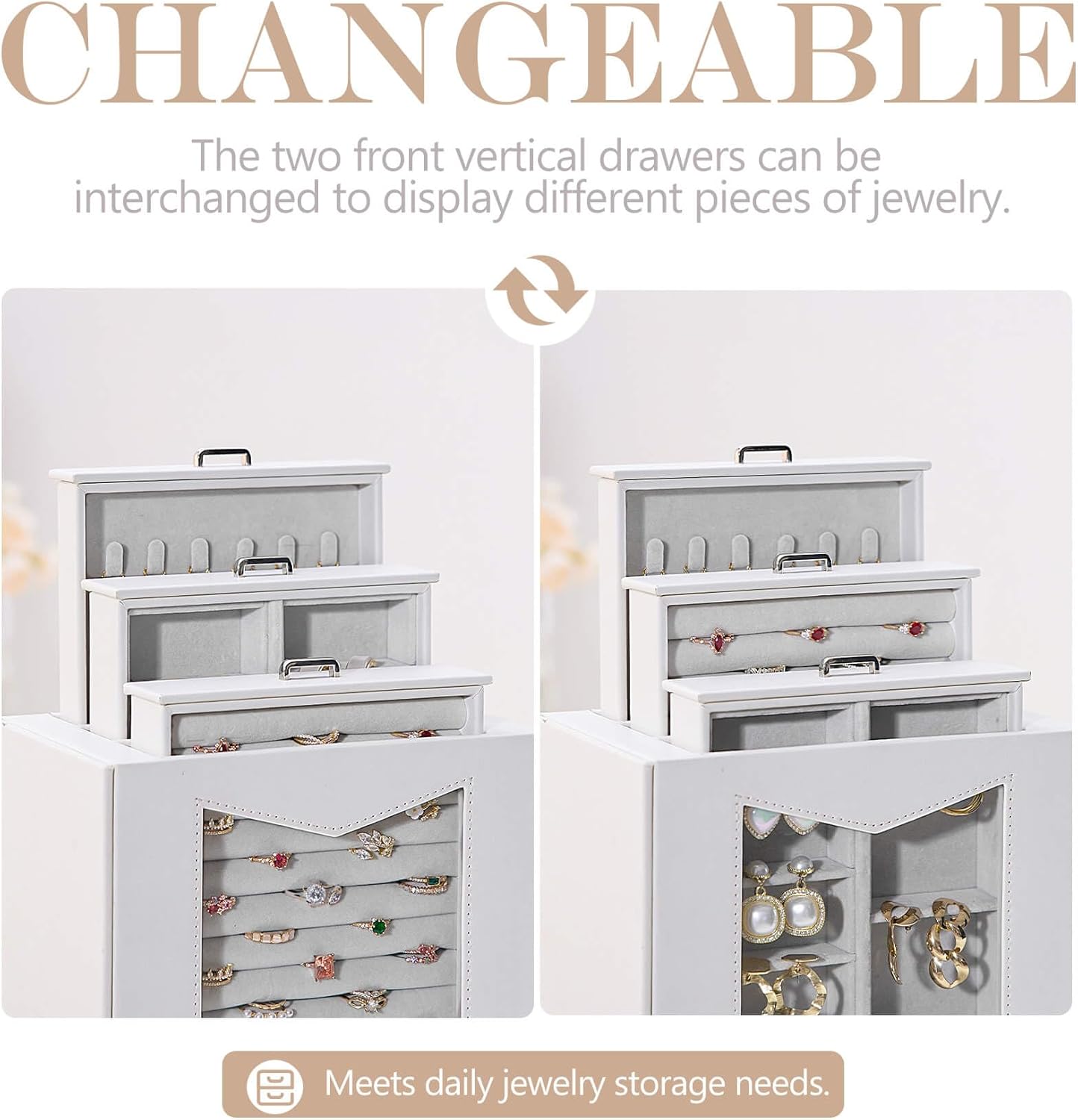 Jewelry Organizer with Transparent Window Necklace Hooks Jewelry Box for Necklaces Rings Earrings Bracelets