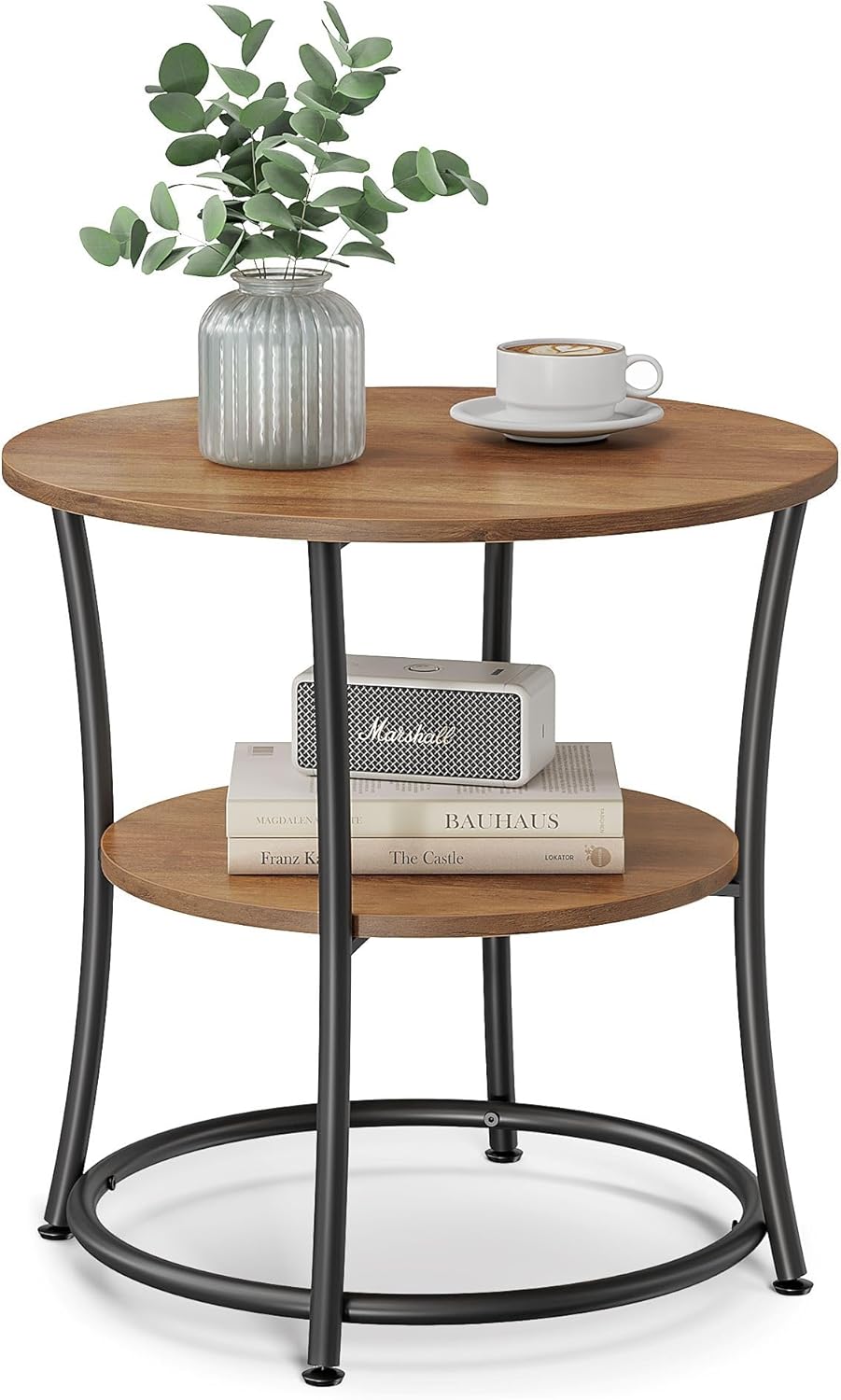 2-Tier Round End Table, Nightstand with Steel Frame for Small Spaces
