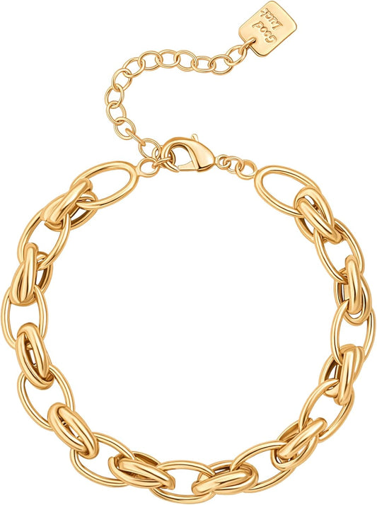 18k Gold Plated Personalized Chunky Cuban Oval Link Chain Bracelets for Men Toggle Rope Bracelet Jewelry for Women