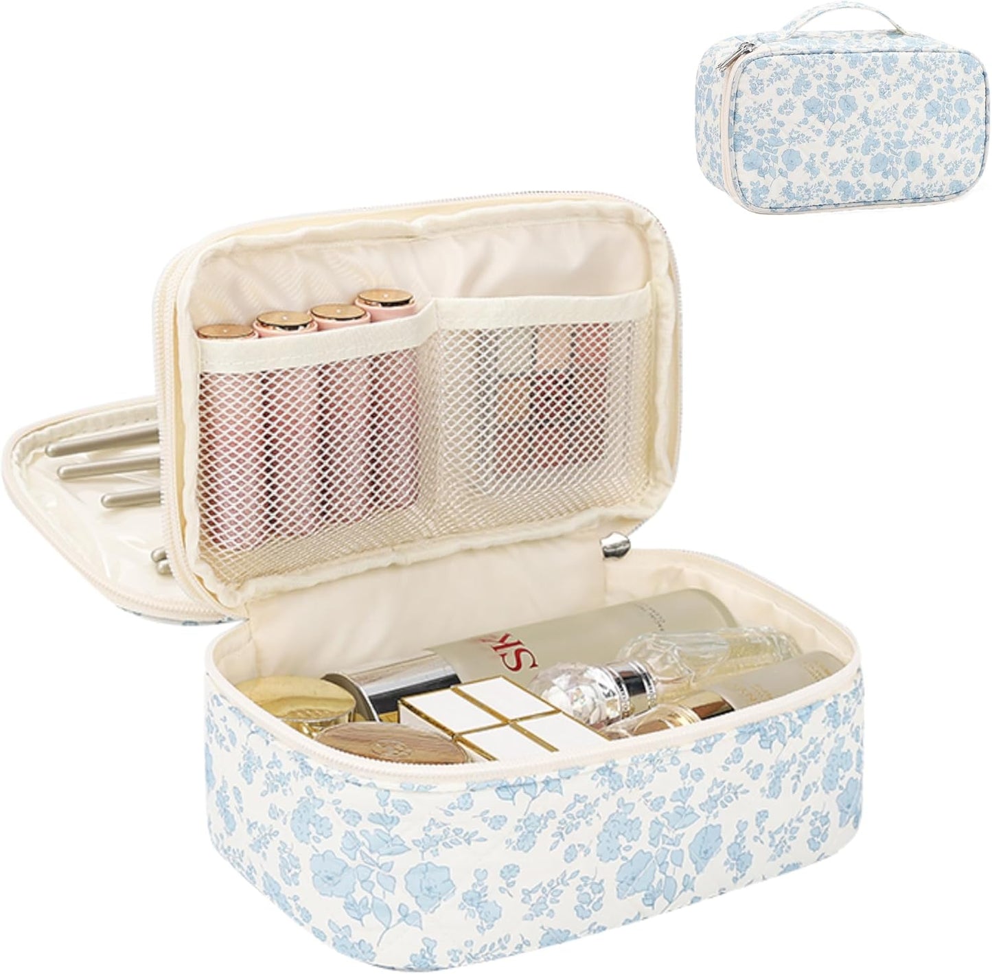 Small Makeup Bag for Women, Travel Cosmetic Bag, 2 Layers Waterproof Makeup Organizer Storage