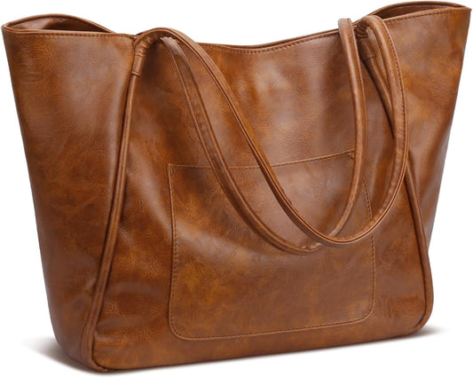 Large Tote Bag for Women with Zipper Work Leather Travel Purse and Handbags