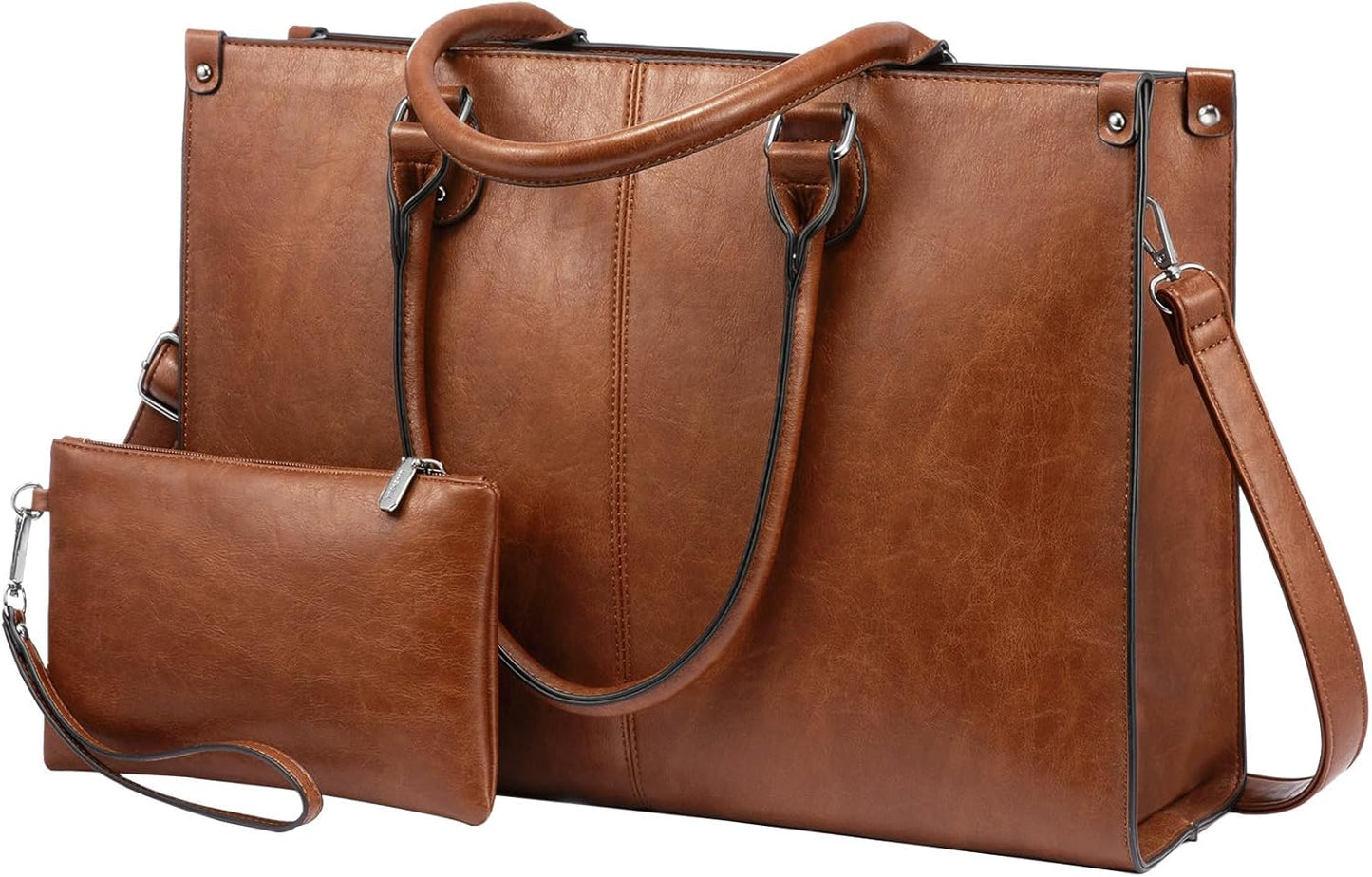 15.6 Inch Large Capacity Vintage Leather Work Computer Bag, Business Casual Shoulder Handbag