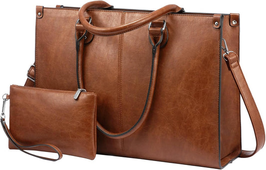 15.6 Inch Large Capacity Vintage Leather Work Computer Bag, Business Casual Shoulder Handbag