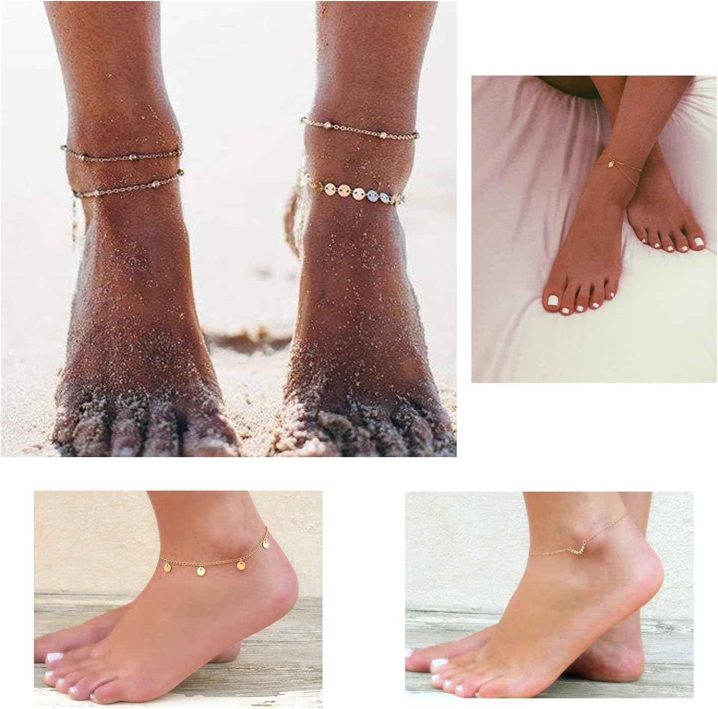 16 count Gold Silver Two Style Chain Beach Anklet Bracelet  Anklet Set,Adjustable Size
