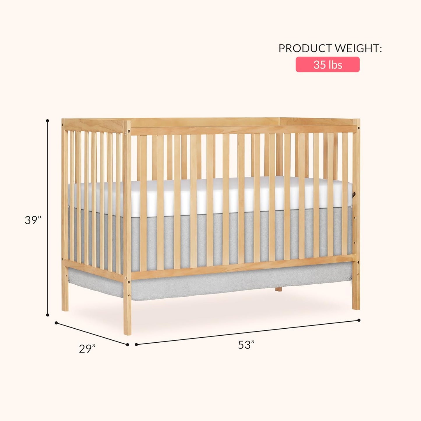 5-In-1 Convertible Crib In Natural, Greenguard Gold Certified, Fits Standard Full-Size Crib Mattress