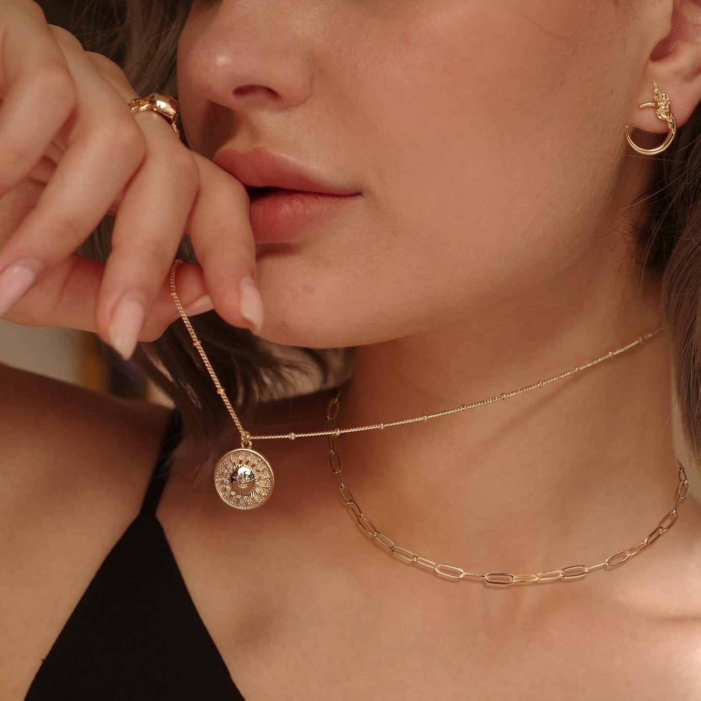 Layered Heart Necklace, Handmade 18K Gold Plated Dainty Choker With Arrow Bar Pendant for Women