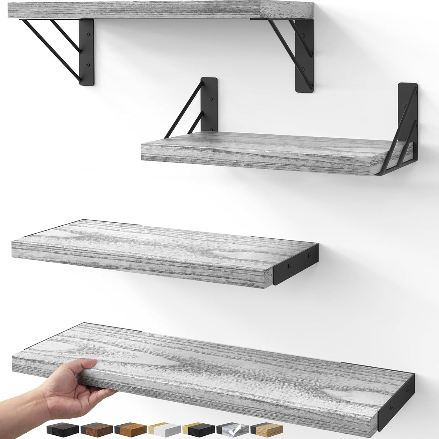 Wall Mounted Floating Shelves, Wood Floating Wall Shelf for Books & Decor（Set of 4）