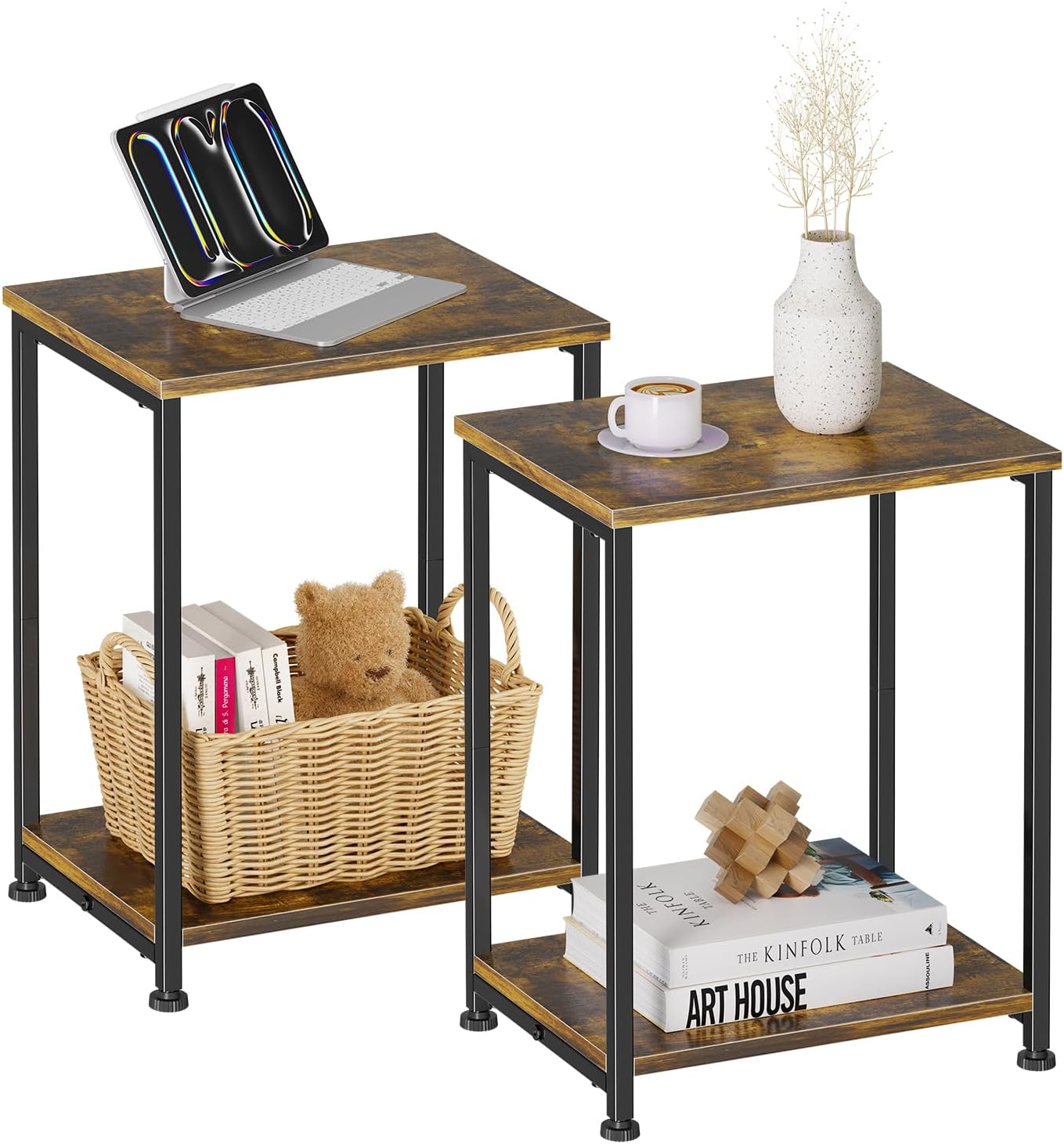 3 Tier End Table, Side Table Sofa Couch Table for Living Room, Night Stand Storage Shelf