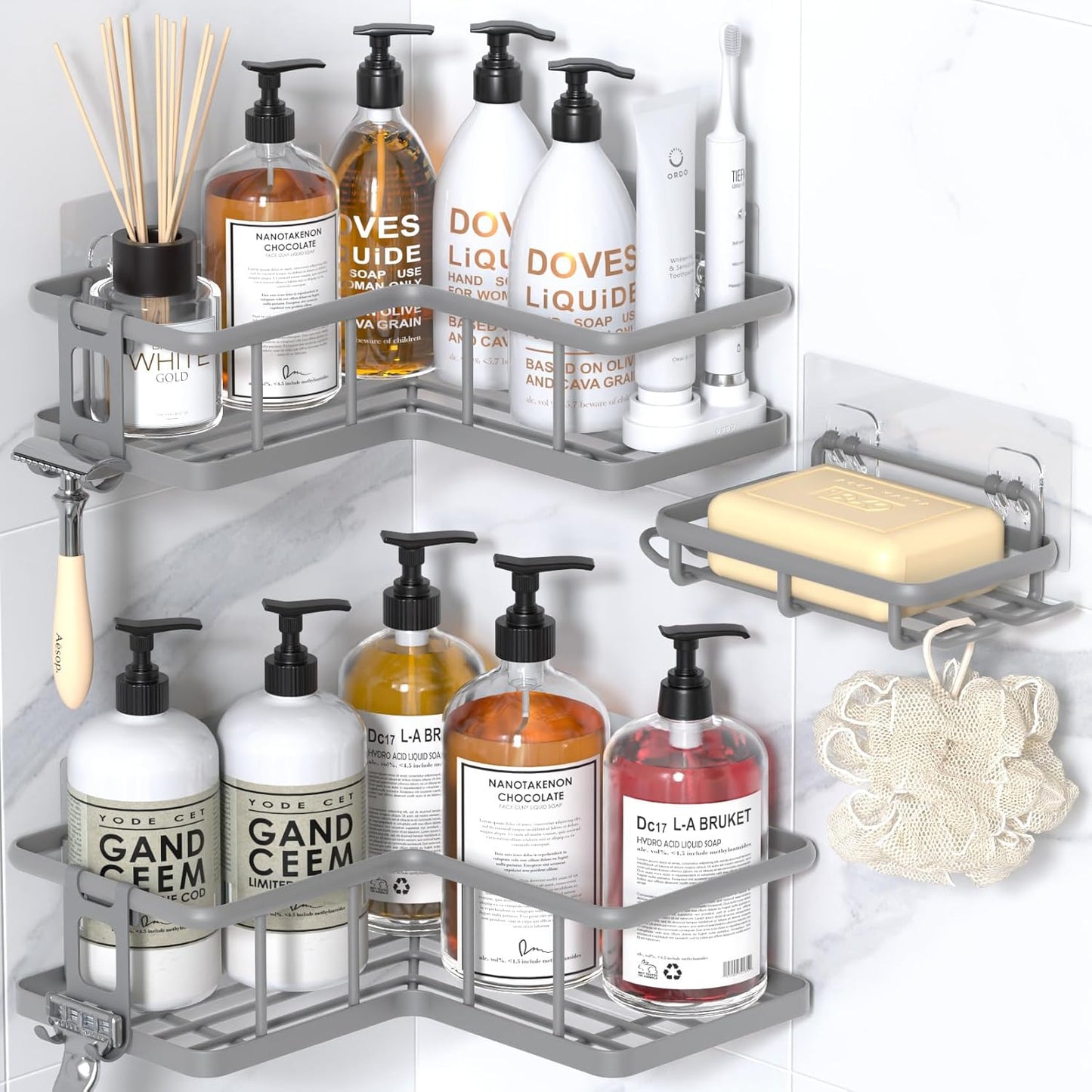 Shower Caddy Corner, 3-Pack Adhesive Rustproof Stainless Steel Shower Shelves, No Drilling