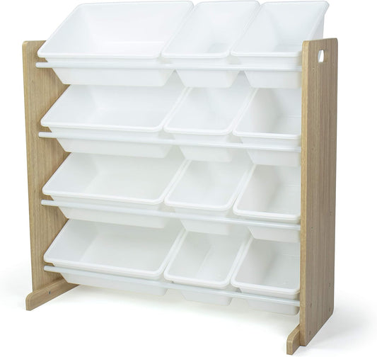 Toy Storage Organizer with 12 Plastic Bins,  Removable Bins for Playroom, Bedroom