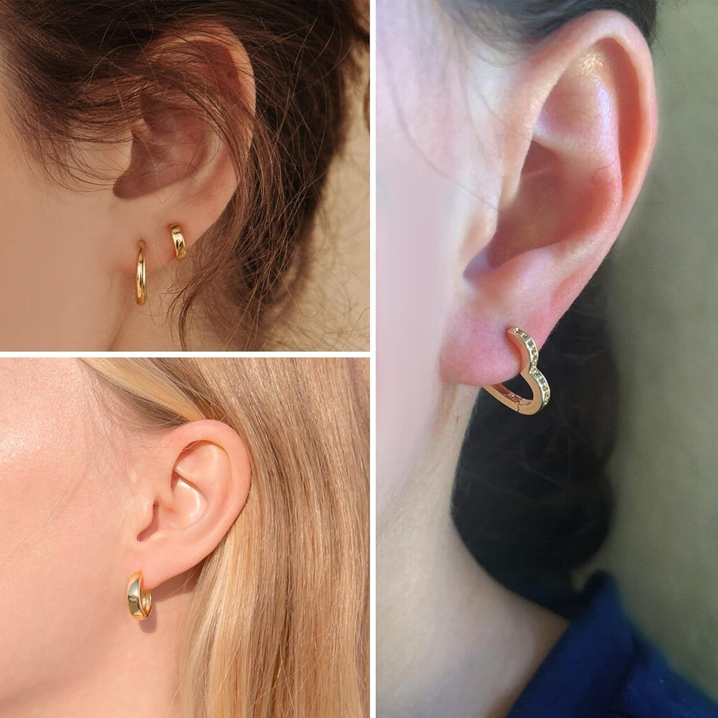 3 Pairs Small Huggie Hoop Earrings Set 14K Gold Hypoallergenic Lightweight Huggie Hoops Earrings for Women Girls
