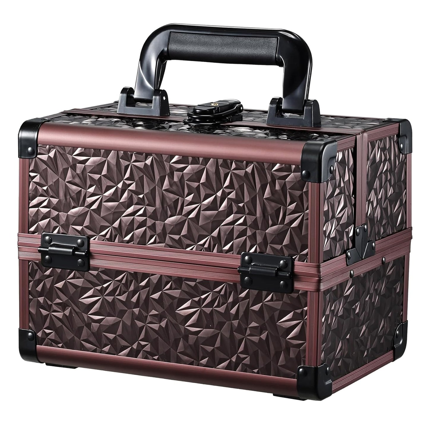 Makeup Organizer Portable Cosmetic Box Storage with 2 Trays Mirror Locking Make Up Travel Case