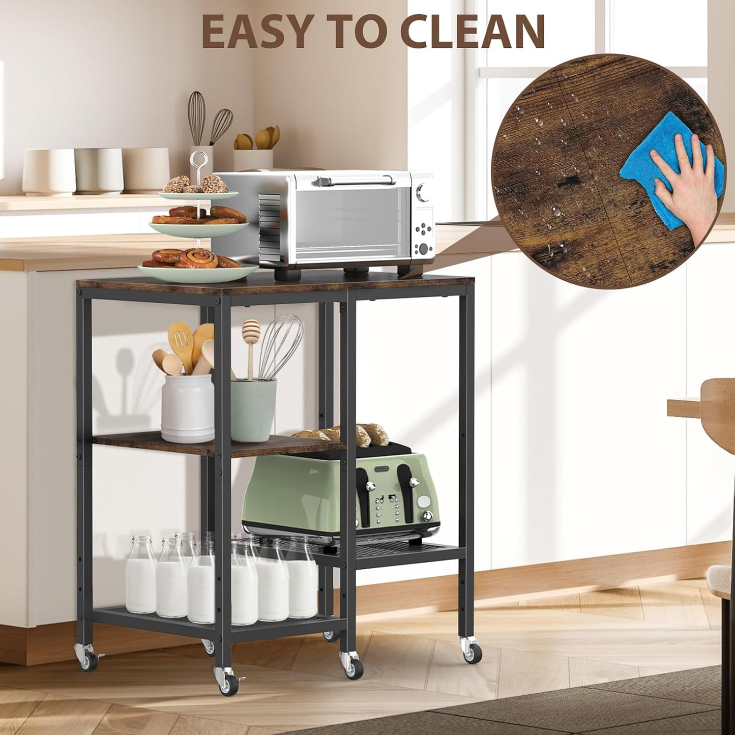 Kitchen Microwave Cart,Microwave Stand with Wheels,Coffee Bar Table Station,4-Tier