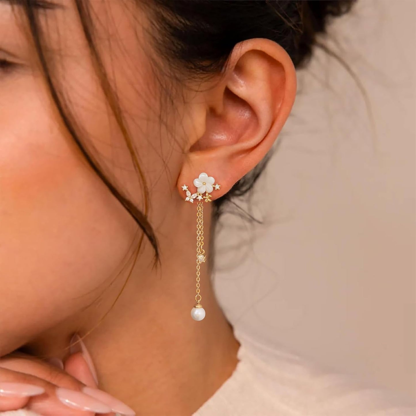 14K Gold Plated Butterfly Dangle Earrings for Women - Dainty, Trendy, CZ Drop Earrings - Simple Long Dangling Jewelry