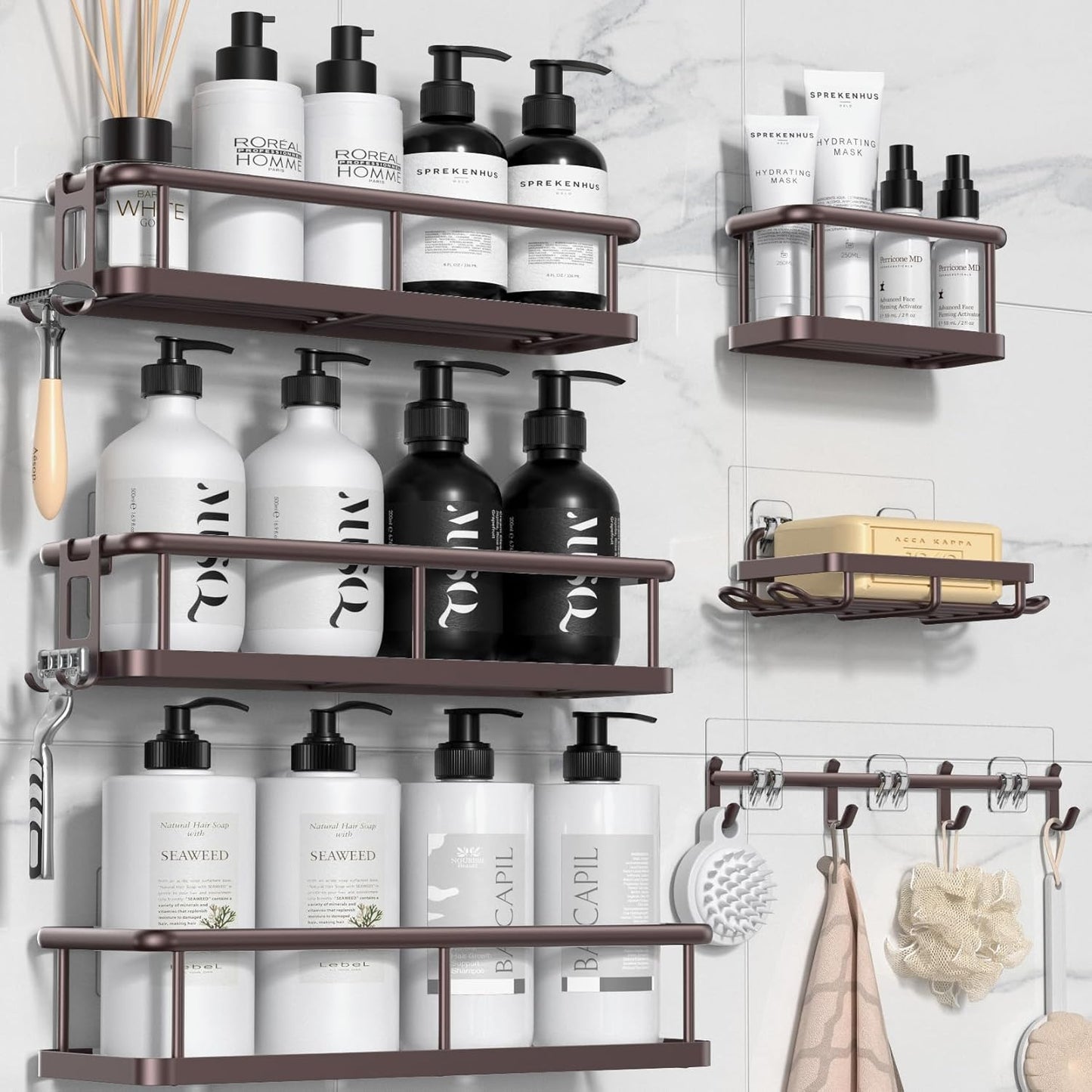 Shower Caddy, No Drilling 6 Pack Large Capacity Bathroom Shelves for Kitchen & Home Decor