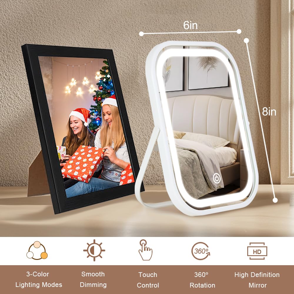 Portable Small Beauty LED Vanity Mirror with Lights, 1200mAh Battery, Dimmable Touch Screen