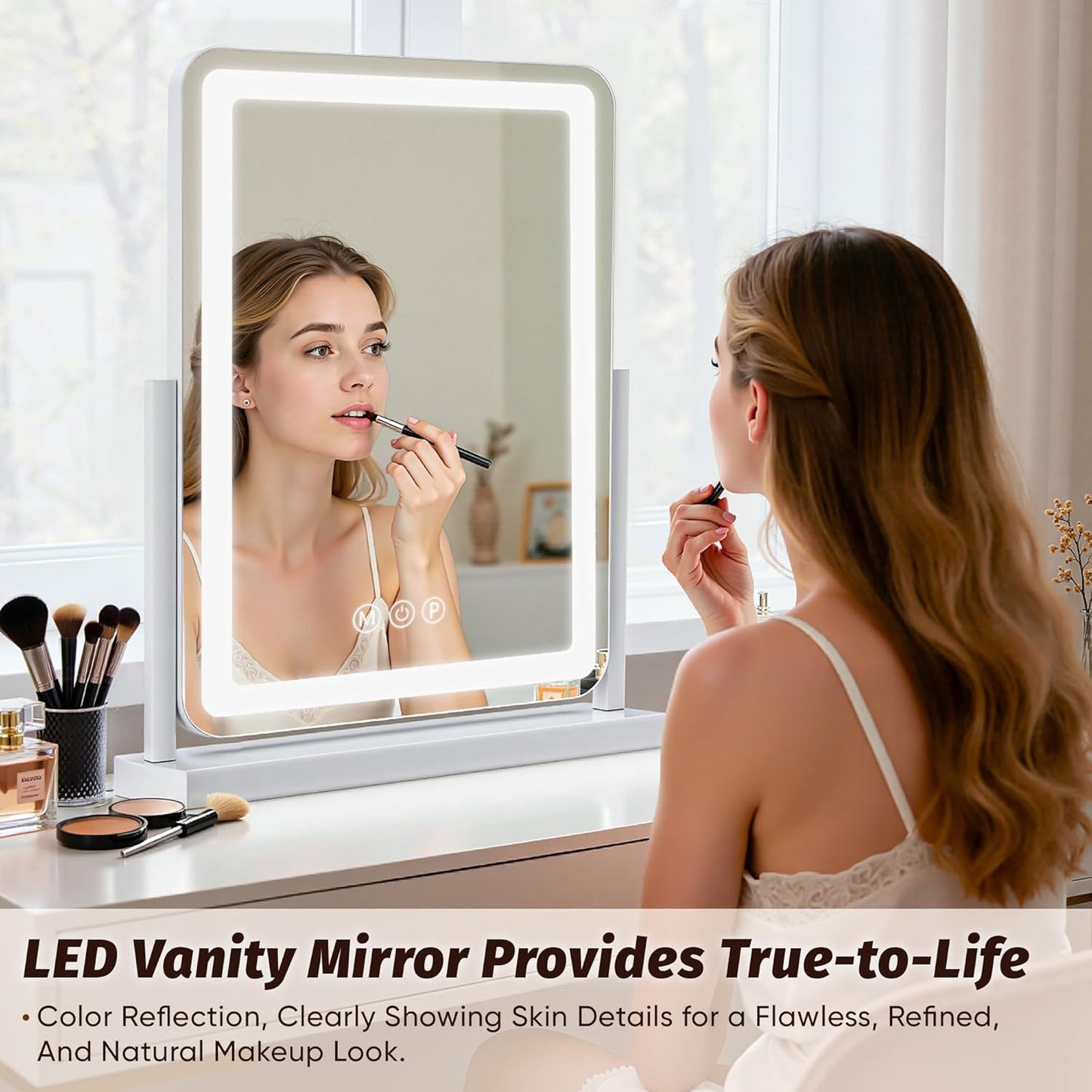 Vanity Mirror with Lights, 18"x13" Lighted  Smart Touch Control 360° Rotation Detachable
