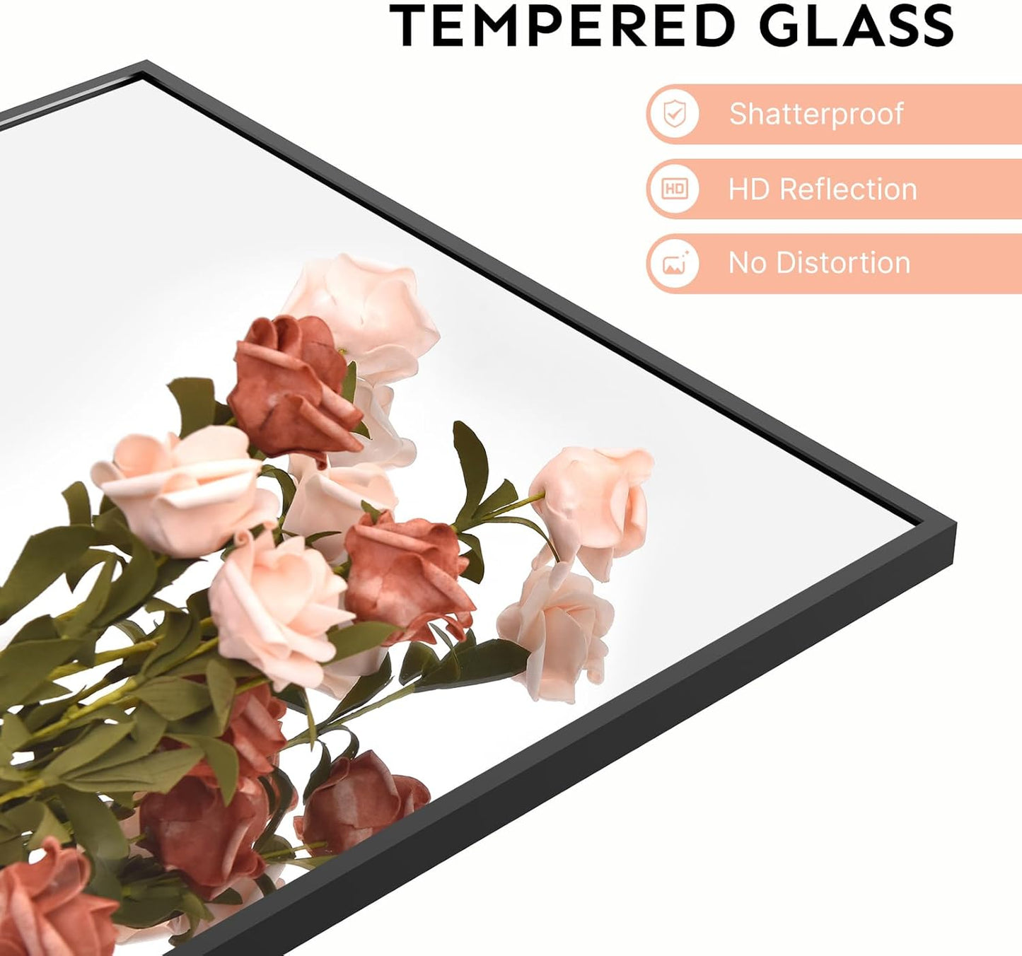 48x14 Inch Full Length Tempered Glass Door Mirror - Over The Door Hanging, No Drill Installation