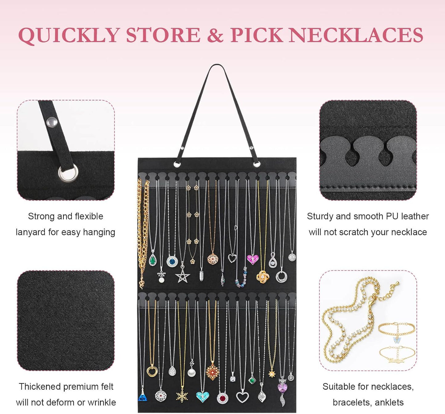 Hanging Necklaces Holder, Bracelets, and Ankles, Necklaces Display Storage Hanger for Wall