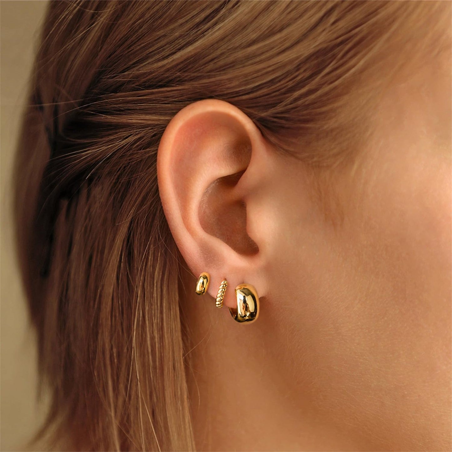Freekiss 3 Pairs Gold Hoop Earrings Set: Dainty Stud Earrings Trendy Small 14K Gold Plated Hypoallergenic Dangle Cartilage