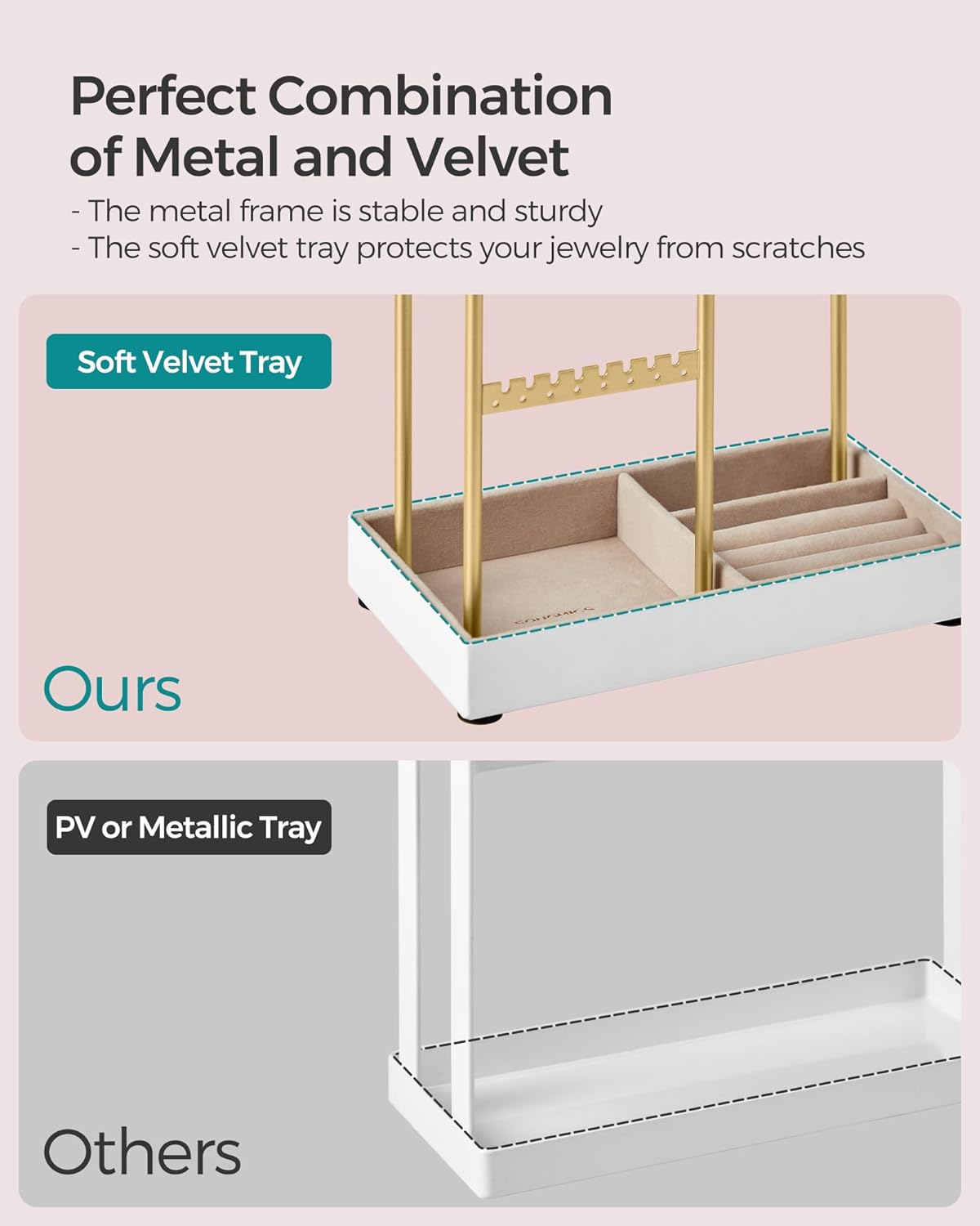 Jewelry Holder, Jewelry Organizer, Jewelry Display Stand with Metal Frame, Necklace Earring Bracelet Holder, for Studs, Rings