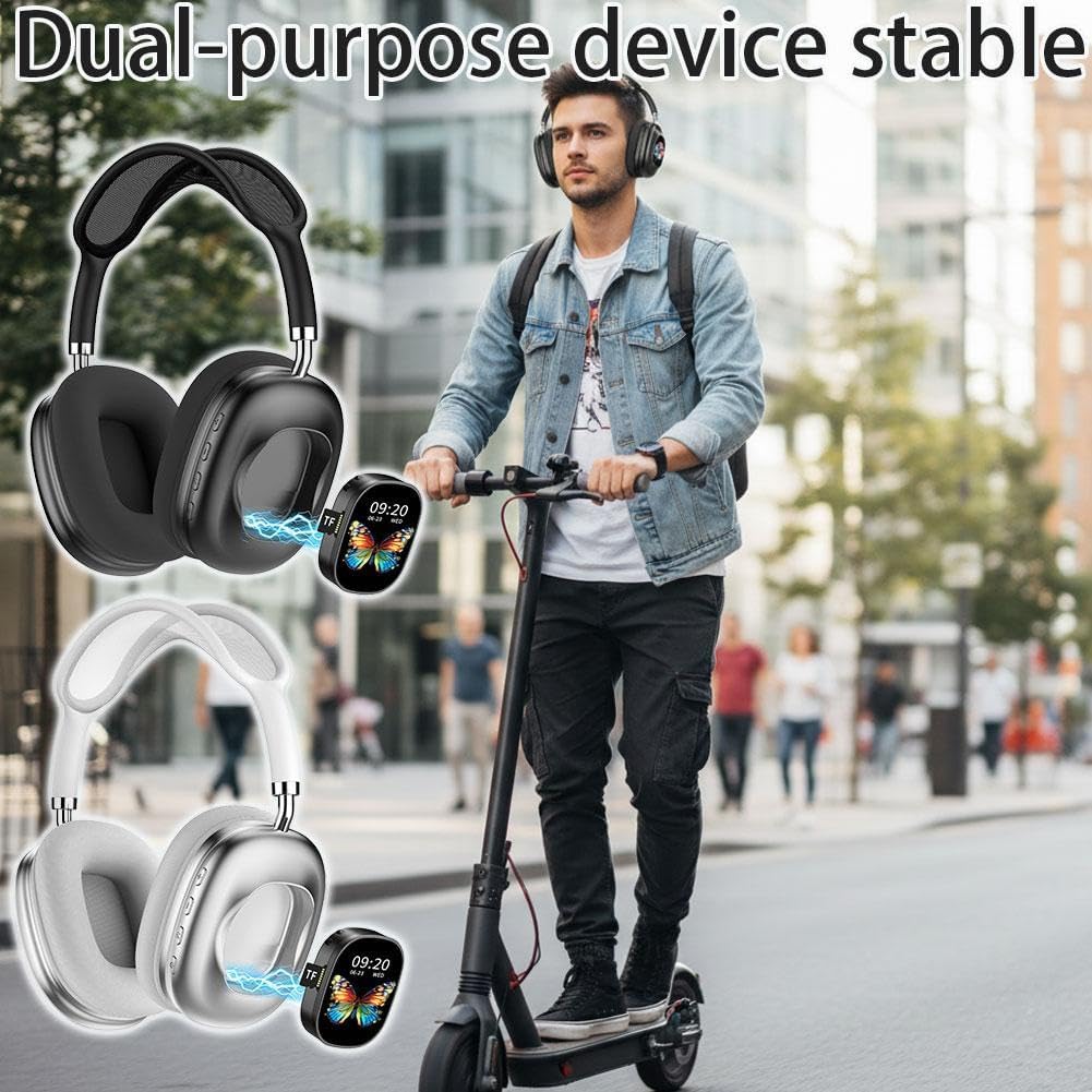 OMOMMD 2-in-1 Bluetooth Headphones & Portable Speaker with LCD Touch Screen, Built-in FM Radio, TF Card Playback, Over-Ear Wireless Headset with Long Battery Life