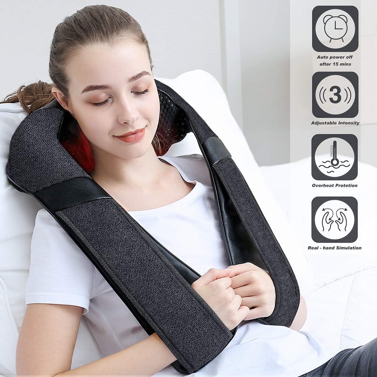 OMOMMD Neck Massager for Pain Relief Deep Tissue, Shiatsu Shoulder & Back Massager with Heat - Ergonomic Design Massage, Electric Kneading Whole Body Massager Christmas Gifts for Women, Men, Dad, Mom