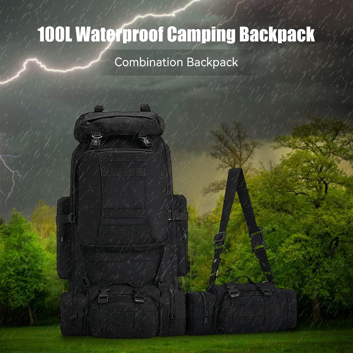 100L Camping Hiking Backpack,Molle military Tactical rucksack backpack,Waterproof Lightweight