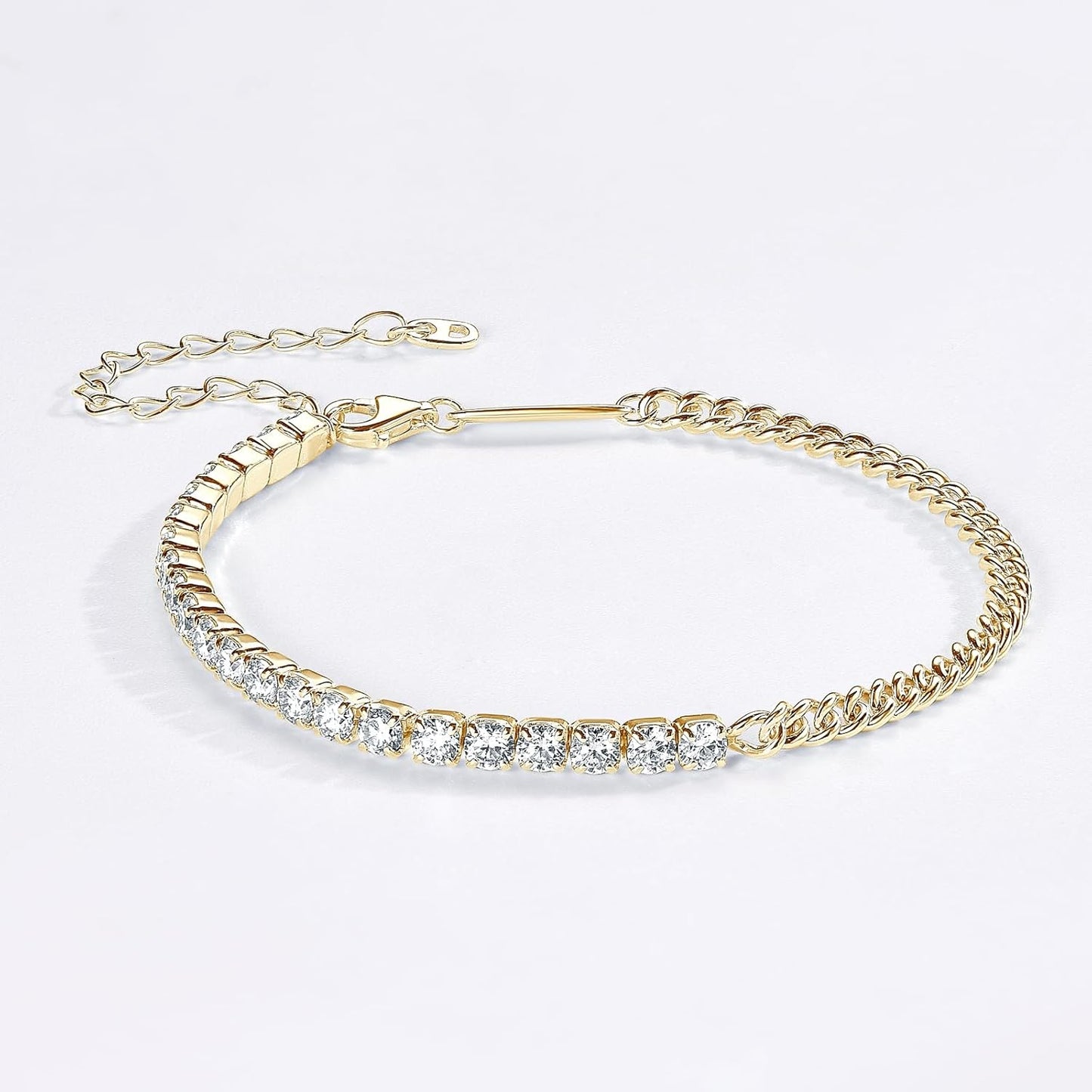 Moissanite Tennis Bracelet 2.2cttw D Color D Color VVS1 925 Sterling Silver Adjustable Cuban Link Bracelet for Women or Men