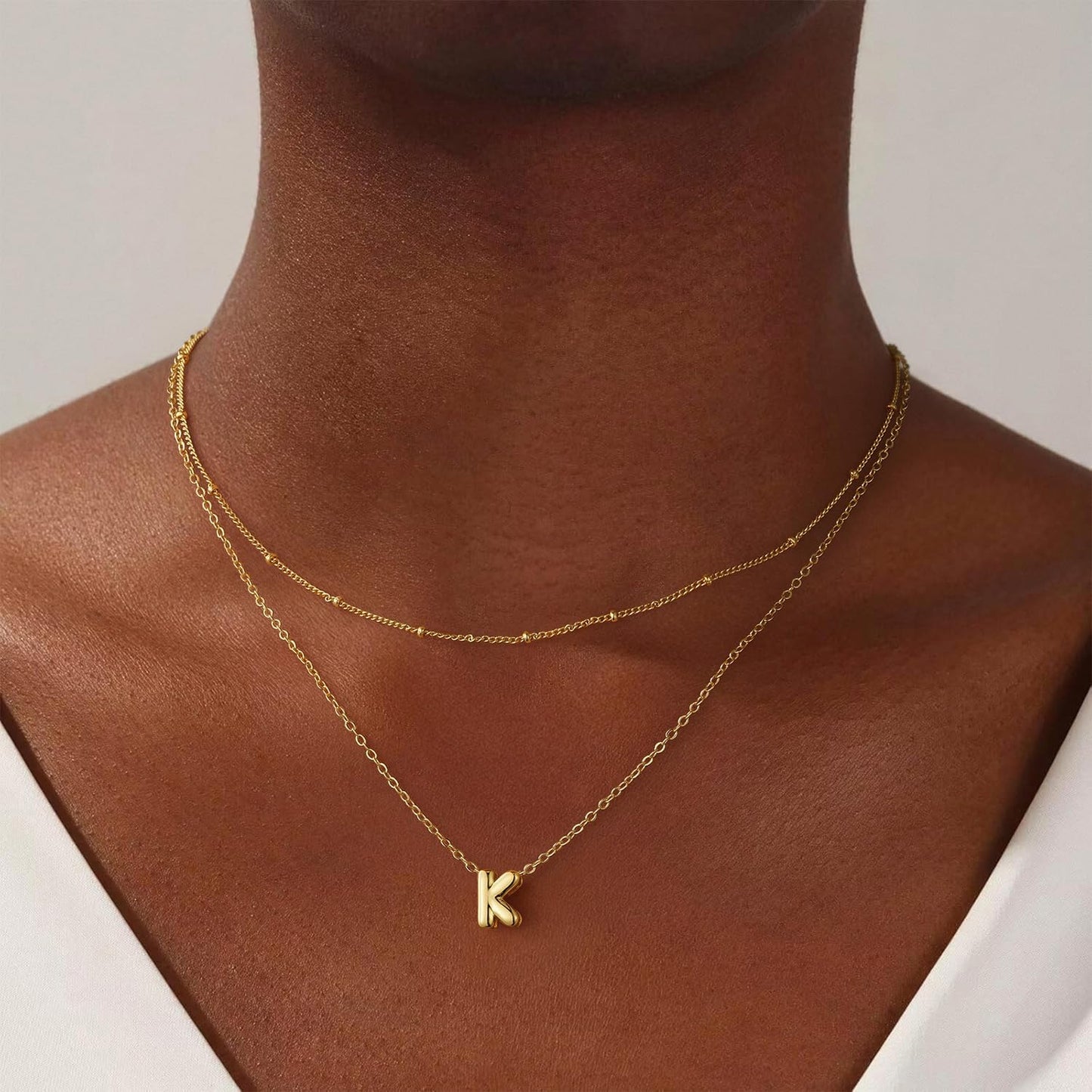 Personalized Bubble Initial Necklace In Gold & Silver - Layered Stackable Dainty Choker, Non-Tarnish Jewelry Gift For Women & Teens