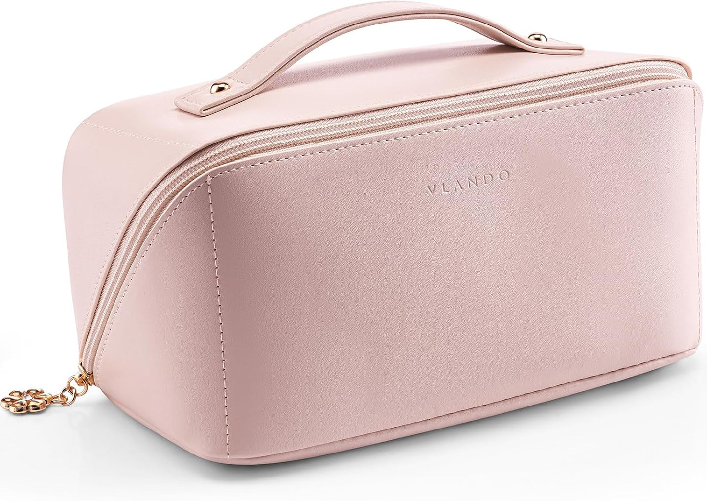 Makeup Bag,Large Capacity Travel Toiletry Bag,Cosmetic Bags for Women PU Leather Waterproof Portable Pouch with Divider & Handle-Toffee